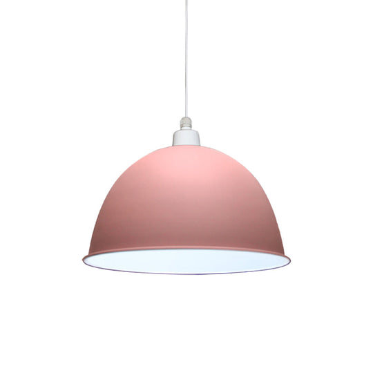 Nordic Style Hanging Pendant Lamp - Grey/Pink Suspended Light with Metal Dome Shade