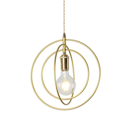Minimalist Gold Pendant Lamp Fixture - 3-Ring Hanging Light For Living Room