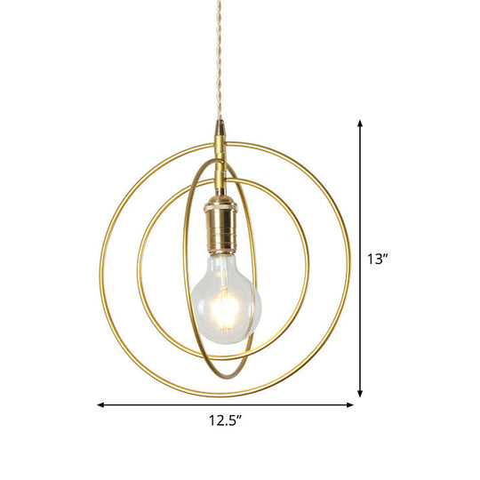 Minimalist Gold Pendant Lamp Fixture - 3-Ring Hanging Light For Living Room