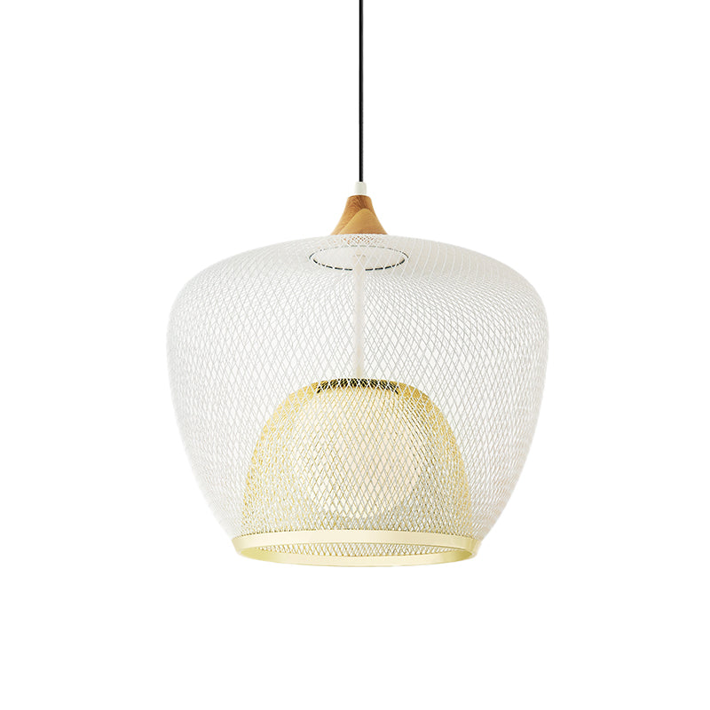 Contemporary 1 Bulb Pendant Ceiling Lamp With White/Blue Woven Iron Mesh Shade
