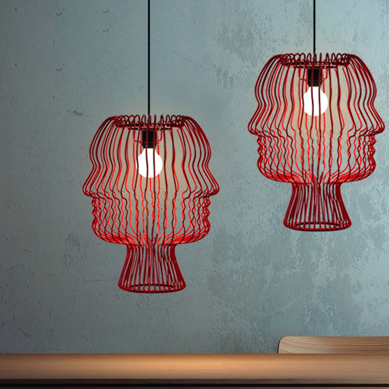 Red Arc Cage Pendant Light With Modern Style - Metallic Finish