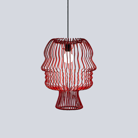 Red Arc Cage Pendant Light With Modern Style - Metallic Finish