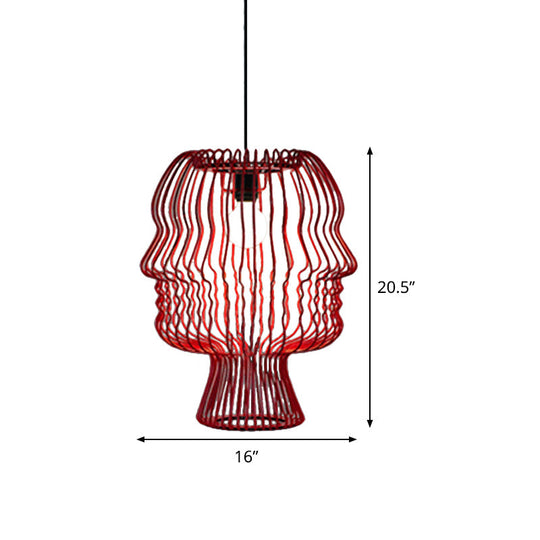 Modern 1-Head Red Metallic Pendant Light with Suspended Arc Cage - Ceiling Fixture