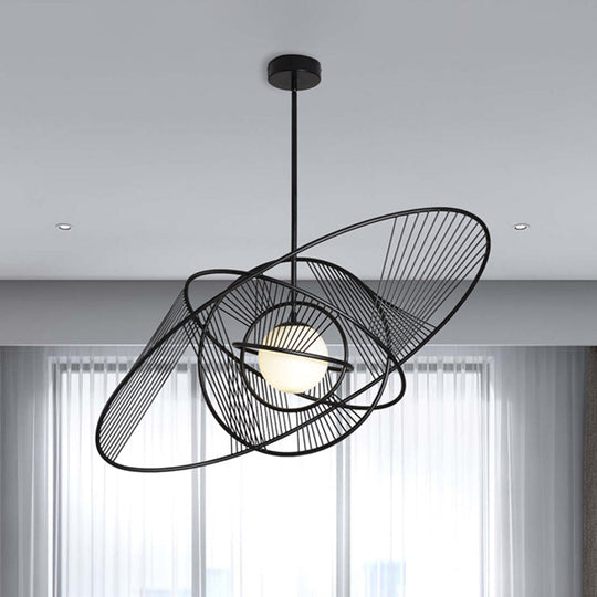 Contemporary Black Iron Suspension Light - 1-Light Living Room Hanging Lamp Kit