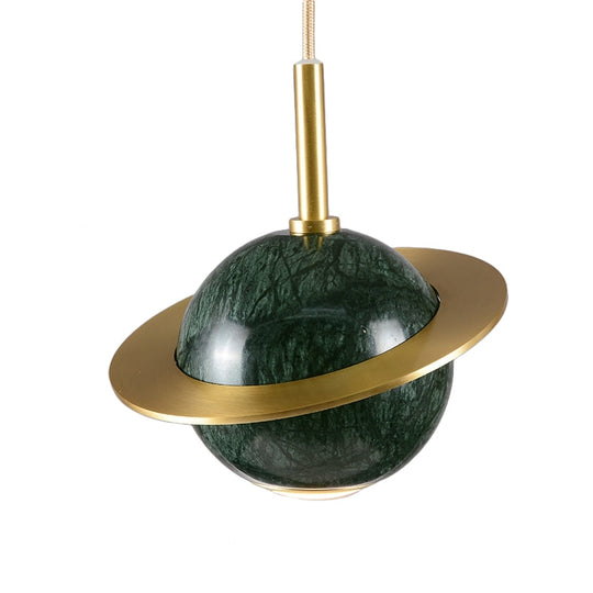 Modern Led Marble Sphere Ceiling Pendant Lamp With Trapped Ring - White/Black/Green Finish