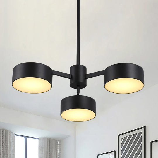 Suspension moderne en fer noir - Lustre à tambour à 3 ampoules
