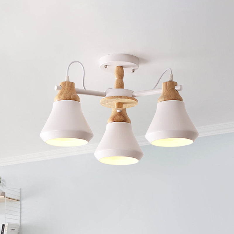 Plafonnier moderne en métal à 3 têtes pour salle à manger - Lampe semi-encastrée radiale élégante en blanc/gris