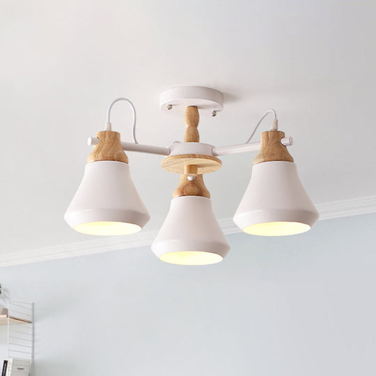 Plafonnier moderne en métal à 3 têtes pour salle à manger - Lampe semi-encastrée radiale élégante en blanc/gris
