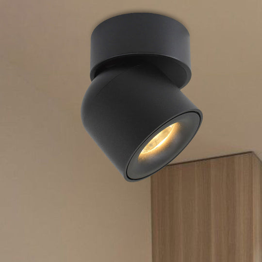 Contemporary LED Black Aluminum Flush Mount Cylinder Light with Adjustable Warm/Natural Lighting