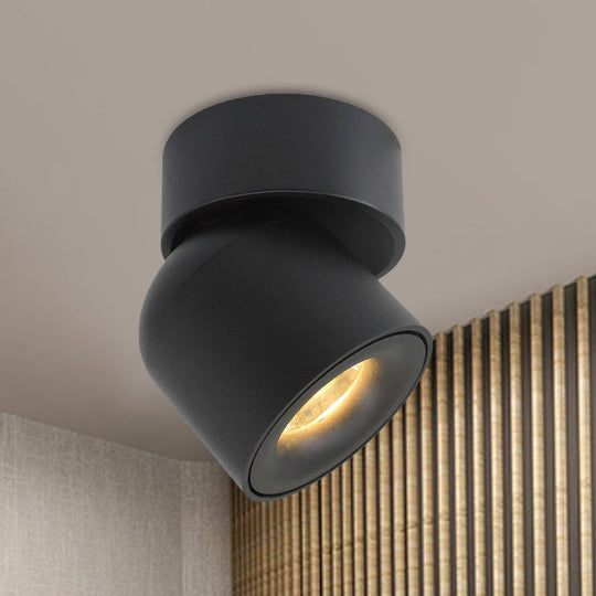 Contemporary LED Black Aluminum Flush Mount Cylinder Light with Adjustable Warm/Natural Lighting