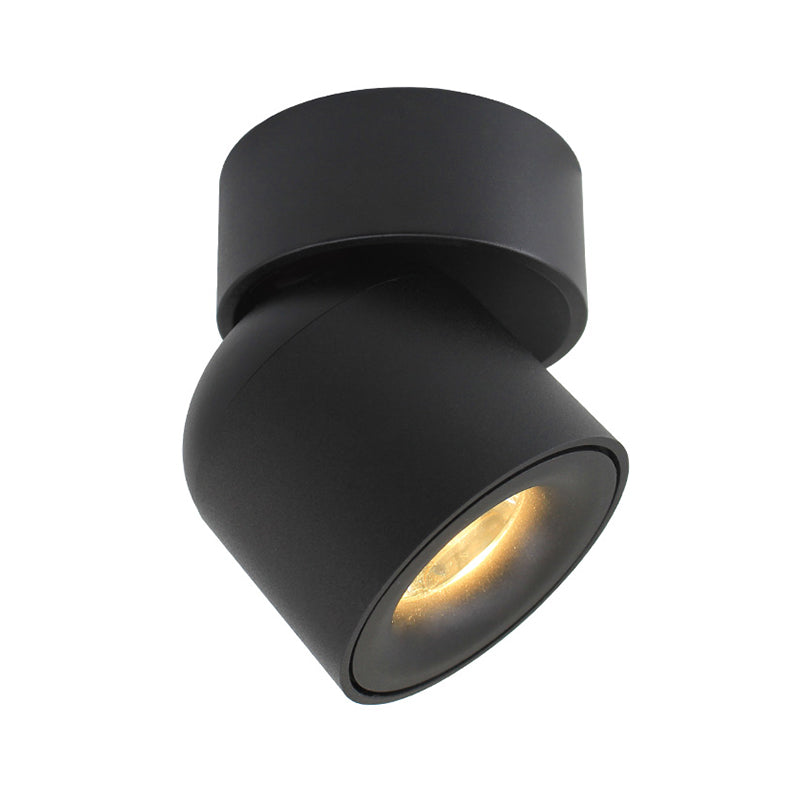 Contemporary LED Black Aluminum Flush Mount Cylinder Light with Adjustable Warm/Natural Lighting