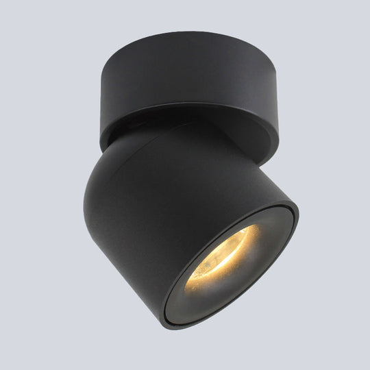 Contemporary LED Black Aluminum Flush Mount Cylinder Light with Adjustable Warm/Natural Lighting