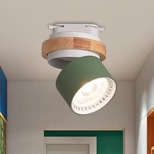 Adjustable LED Grey/Green/White Flush Mount: Modern Metallic Cylindrical Flush Lighting in Macaron Style