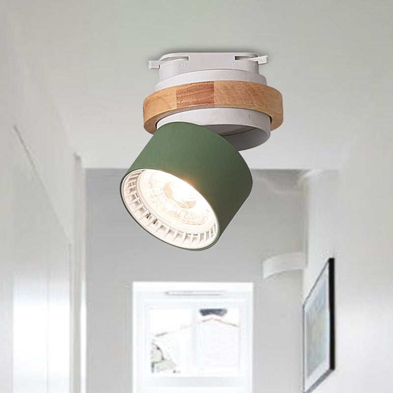 Adjustable LED Grey/Green/White Flush Mount: Modern Metallic Cylindrical Flush Lighting in Macaron Style