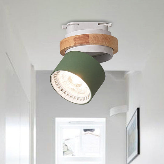 Adjustable Led Grey/Green/White Flush Mount: Modern Metallic Cylindrical Lighting In Macaron Style