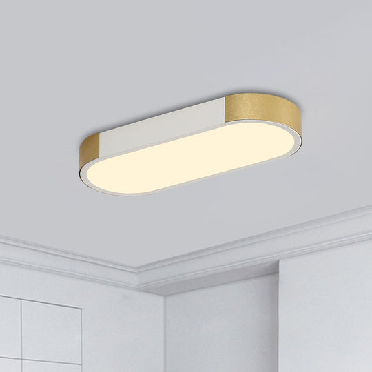 Modern Rectangular Corridor LED Ceiling Flush Mount - Metallic Flushmount Lighting in White/Gold or Black/Gold