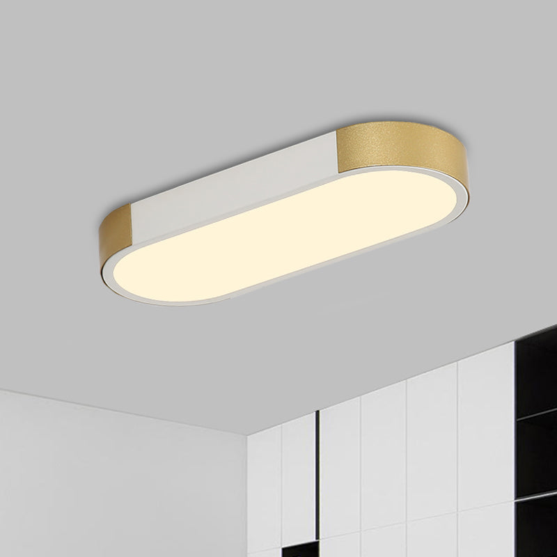 Modern Rectangular Corridor LED Ceiling Flush Mount - Metallic Flushmount Lighting in White/Gold or Black/Gold