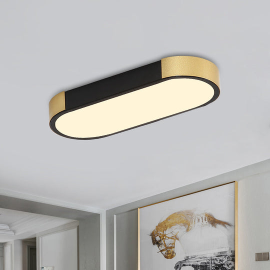Modern Rectangular Corridor LED Ceiling Flush Mount - Metallic Flushmount Lighting in White/Gold or Black/Gold