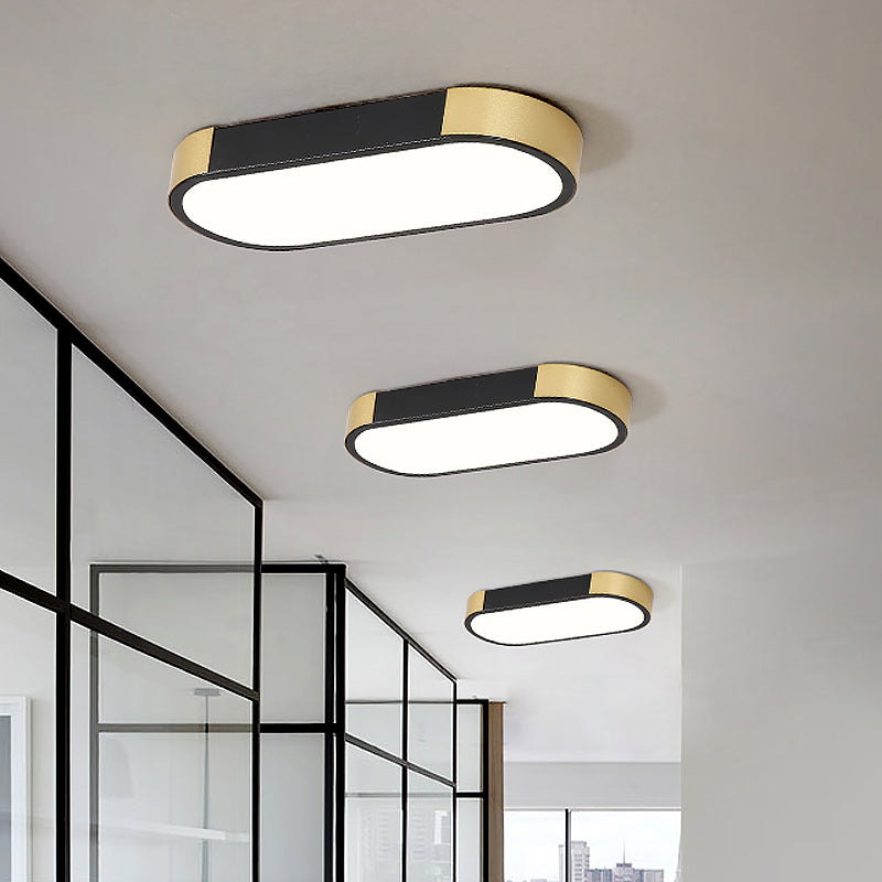 Modern Rectangular Corridor LED Ceiling Flush Mount - Metallic Flushmount Lighting in White/Gold or Black/Gold
