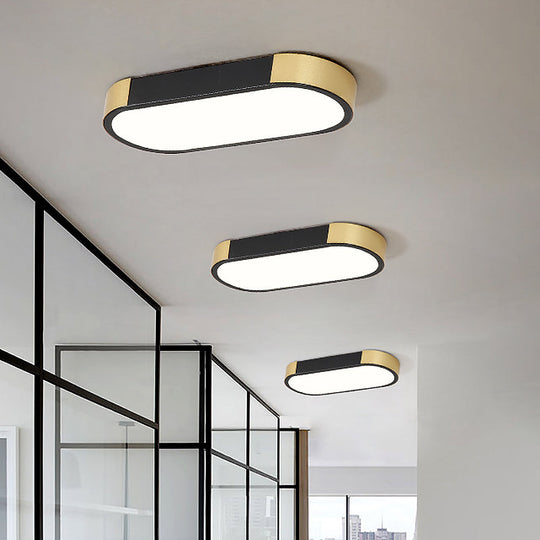 Modern Rectangular Corridor LED Ceiling Flush Mount - Metallic Flushmount Lighting in White/Gold or Black/Gold