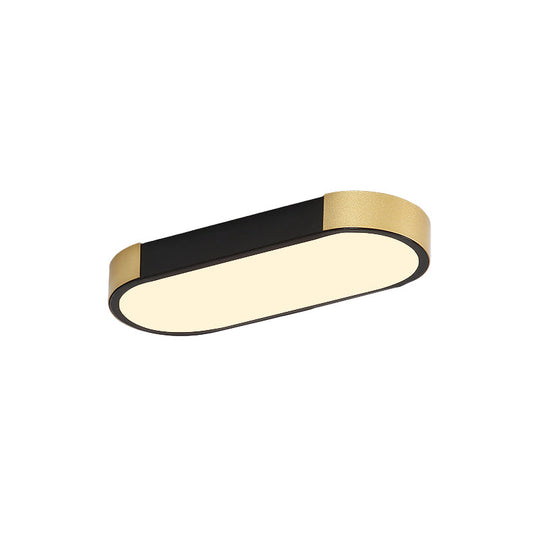 Modern Rectangular Corridor LED Ceiling Flush Mount - Metallic Flushmount Lighting in White/Gold or Black/Gold