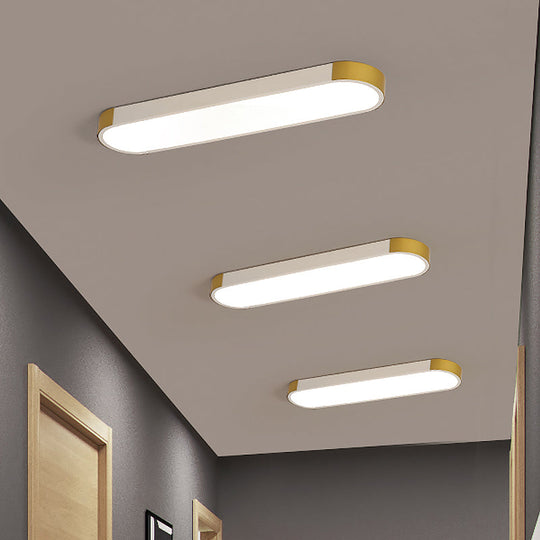 Minimalist LED Flush Light Fixture in White/Gold or Black/Gold Slim Rectangle Design