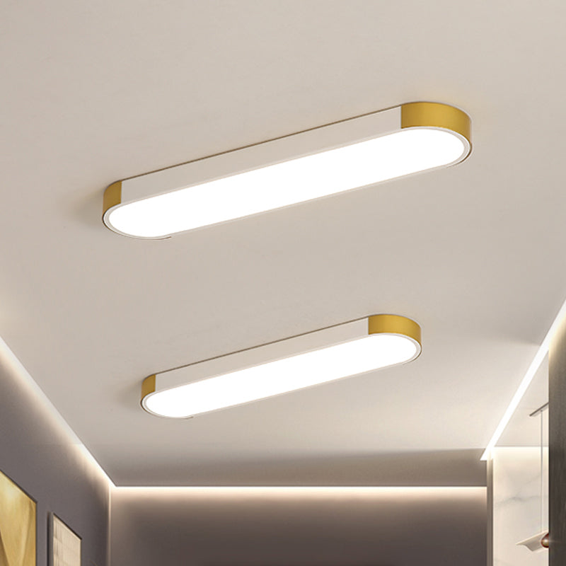 Minimalist LED Flush Light Fixture in White/Gold or Black/Gold Slim Rectangle Design