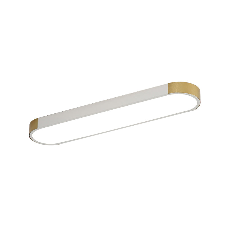 Minimalist LED Flush Light Fixture in White/Gold or Black/Gold Slim Rectangle Design