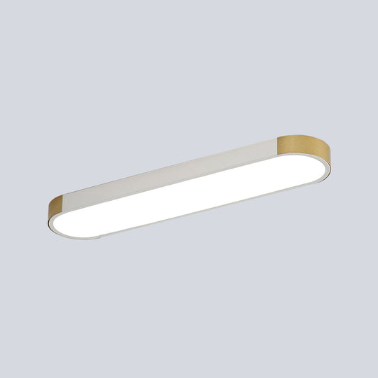 Minimalist LED Flush Light Fixture in White/Gold or Black/Gold Slim Rectangle Design