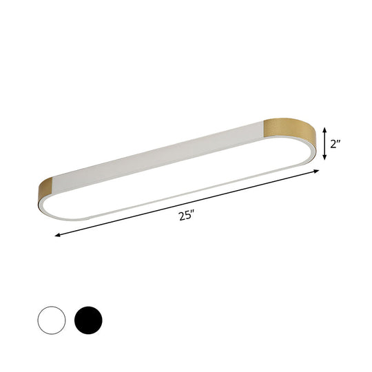 Minimalist LED Flush Light Fixture in White/Gold or Black/Gold Slim Rectangle Design