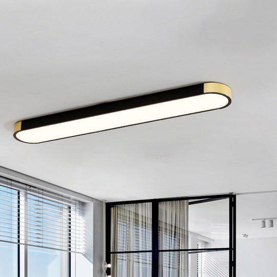 Minimalist LED Flush Light Fixture in White/Gold or Black/Gold Slim Rectangle Design