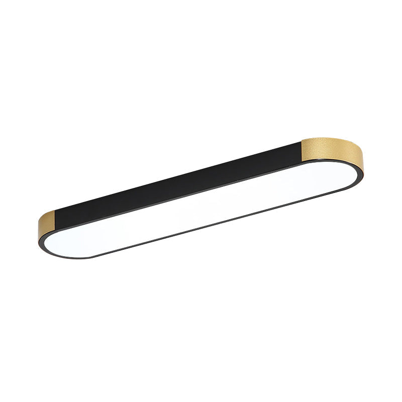 Minimalist LED Flush Light Fixture in White/Gold or Black/Gold Slim Rectangle Design