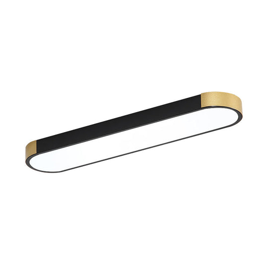 Minimalist LED Flush Light Fixture in White/Gold or Black/Gold Slim Rectangle Design
