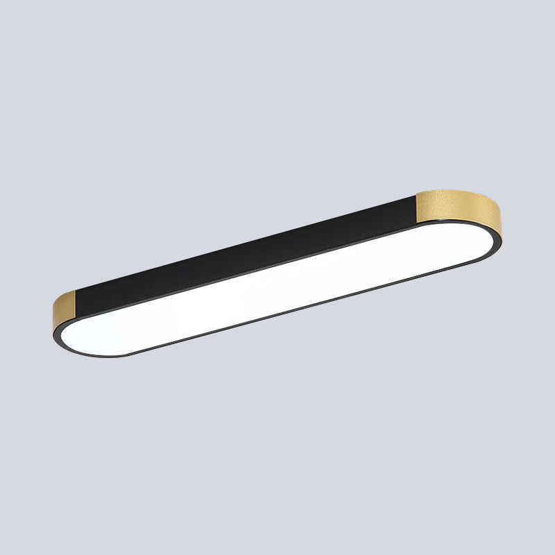 Minimalist LED Flush Light Fixture in White/Gold or Black/Gold Slim Rectangle Design