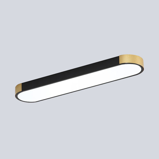 Minimalist LED Flush Light Fixture in White/Gold or Black/Gold Slim Rectangle Design