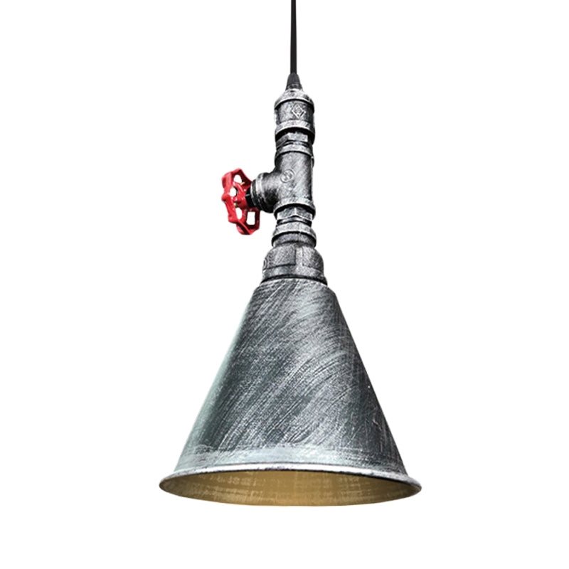 Farmhouse Iron Pendant Lamp Fixture - 1-Bulb Conical Down Lighting, Black/Silver/Gold Finish - Perfect for Restaurants