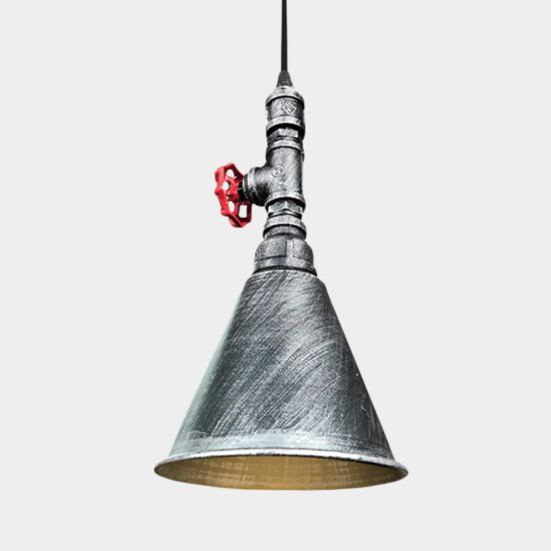 Farmhouse Iron Pendant Lamp Fixture - 1-Bulb Conical Down Lighting, Black/Silver/Gold Finish - Perfect for Restaurants