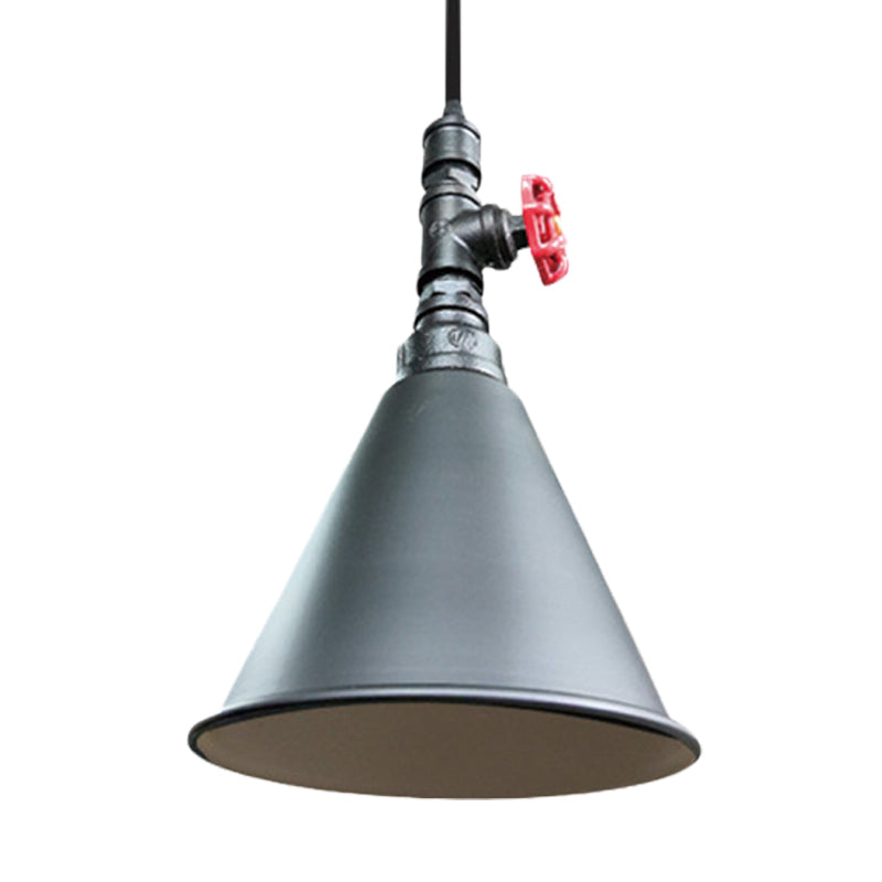 Farmhouse Iron Pendant Lamp Fixture - 1-Bulb Conical Down Lighting, Black/Silver/Gold Finish - Perfect for Restaurants