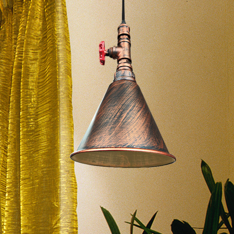 Farmhouse Iron Pendant Lamp Fixture - 1-Bulb Conical Down Lighting, Black/Silver/Gold Finish - Perfect for Restaurants