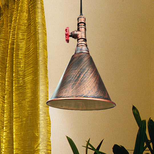 Farmhouse Iron Pendant Lamp Fixture - 1-Bulb Conical Down Lighting, Black/Silver/Gold Finish - Perfect for Restaurants