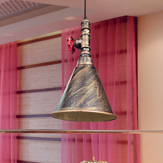 Farmhouse Iron Pendant Lamp Fixture - 1-Bulb Conical Down Lighting, Black/Silver/Gold Finish - Perfect for Restaurants