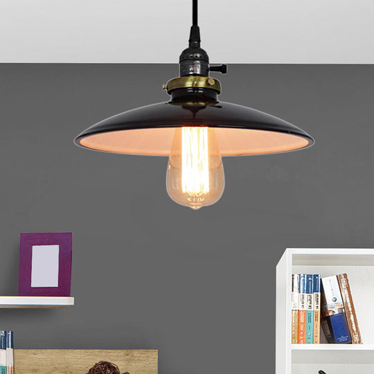 Vintage Metal Flared Hanging Pendant Lamp – 1-Light Ceiling Light for Balcony in White/Black