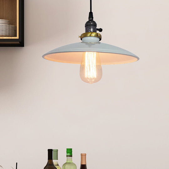 Vintage Metal Flared Hanging 1-Light Pendant Lamp For Balcony Ceiling In White/Black White