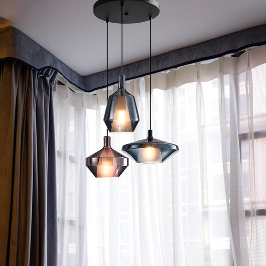 Suspension industrielle en forme de bouteille de vin - 3 lumières, verre épais, noir