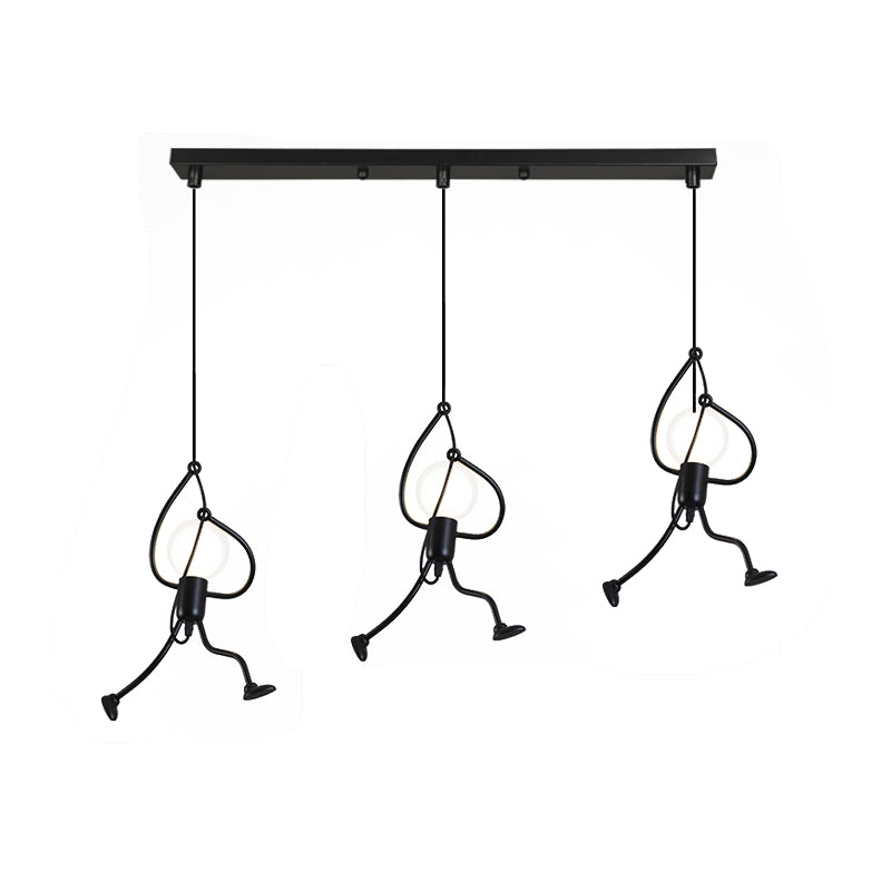 Industrial Hanging Light Fixture with Human Shape Design - 3-Bulb Restaurant Pendant Lamp in Black