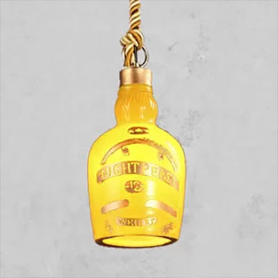 Antique Style Glass Pendant Light: Wine Bottle Restaurant Lamp (Adjustable 1-Light Red/Yellow)