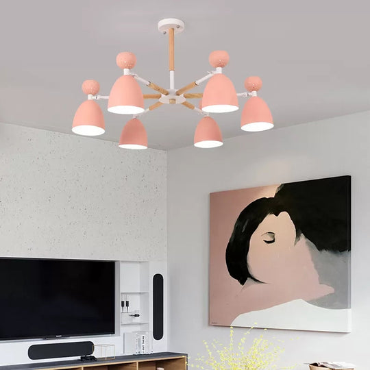Metal Domed Shade Chandelier - Macaron Loft Hanging Light For Childs Bedroom (6 Heads)
