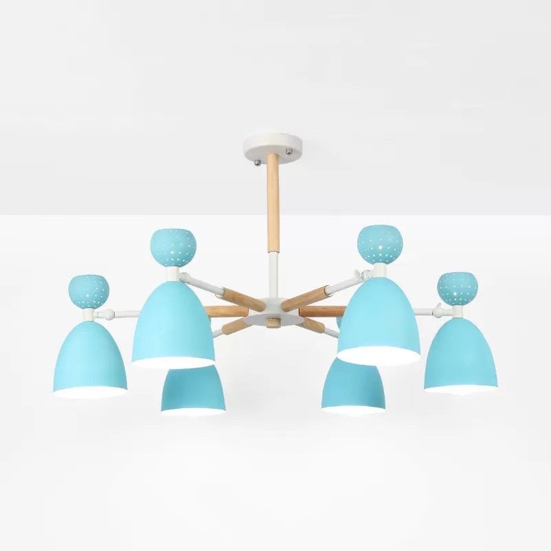 Metal Domed Shade Chandelier - Macaron Loft Hanging Light For Childs Bedroom (6 Heads)