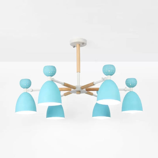 Metal Domed Shade Chandelier - Macaron Loft Hanging Light For Childs Bedroom (6 Heads)