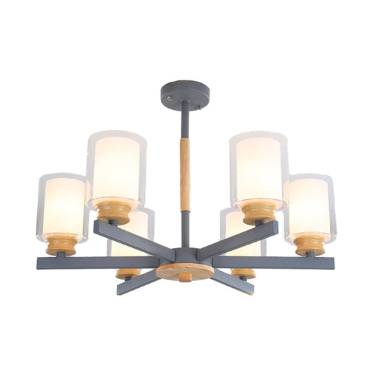 Metallic Macaron-Style Chandelier For Kids Bedroom With Cylindrical Shade Suspension Light